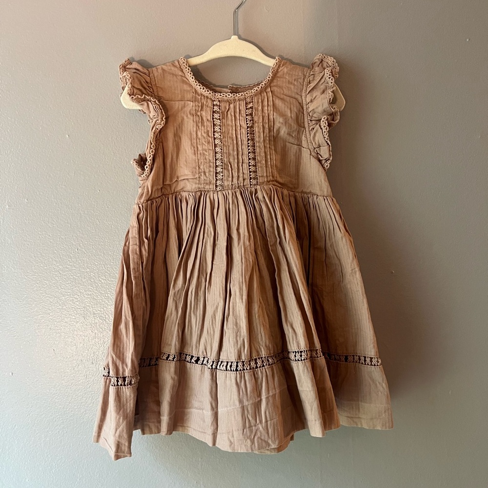Rylee + Cru Tan Cotton Ruffle Sleeve Dress